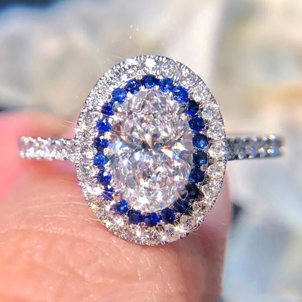 FAMILY BLUE SAPPHIRE BRIDAL WEDDING RING